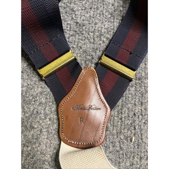 Vintage Brooks Brothers Burgundy & Navy Blue Striped Suspenders Leather - Picture 6 of 7
